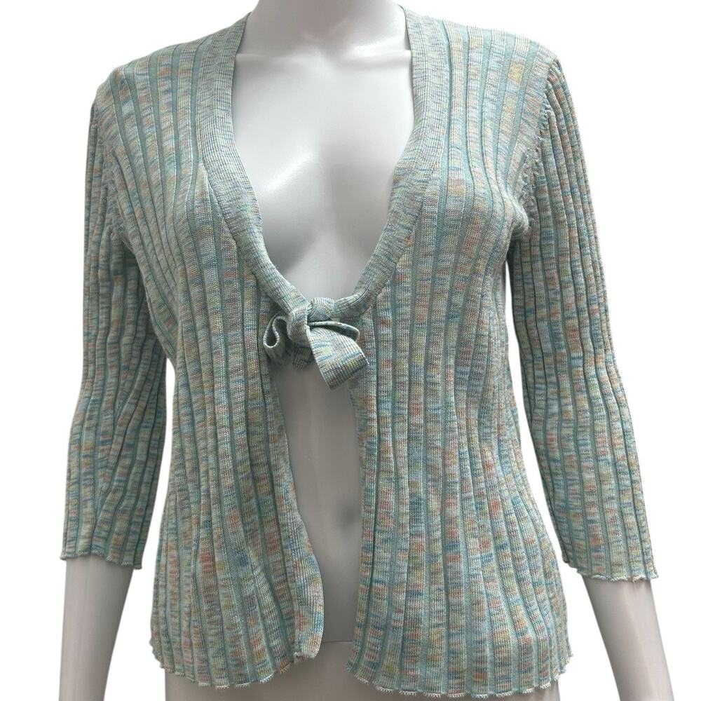VTG JH Collectibles Sz L Pastel Rainbow Knit Ribbed sweater 90s Cardigan kawaii